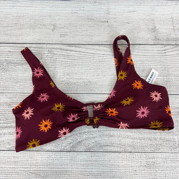 Old Navy Plus Size Maroon Sun Printed Swim Bikini Top Size 3X - Picture 1 of 7